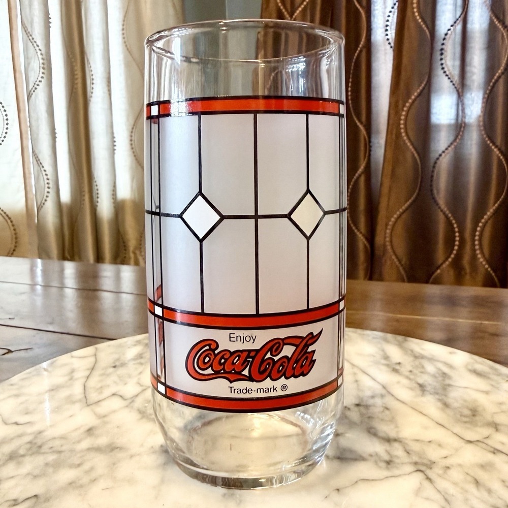 VTG Coca-Cola Coke Libbey Red‎ Frosted Stained Soda Glass Tiffany 6" Tumbler